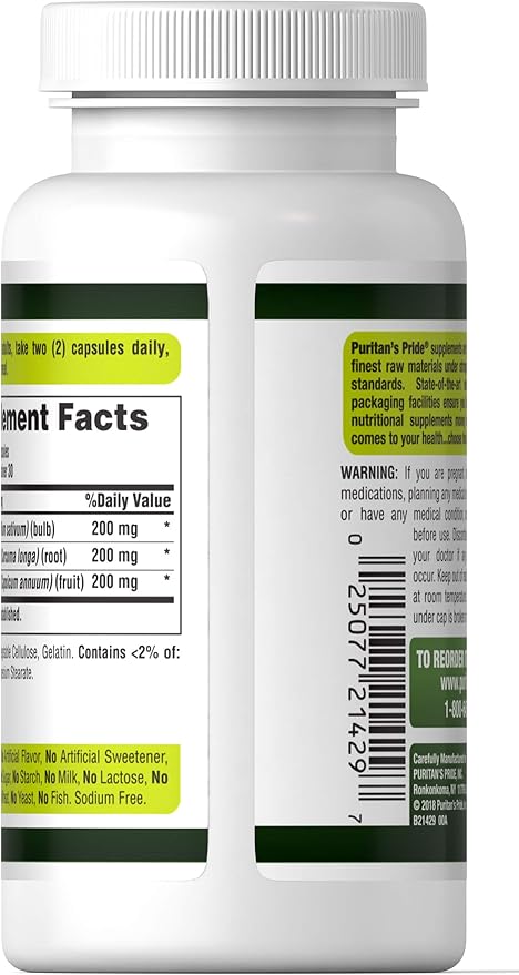 Puritan's Pride Garlic, Turmeric & Cayenne, 60 Capsules