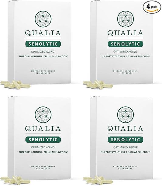Qualia Senolytic | The Ultimate Formula for Enhanced Cell Repair and Rejuvenation. 2-Day Aging & Longevity Support Regimen w. Fisetin, Quercetin, Piperlongumine, Senactiv®, Curcumin (4 Pack)
