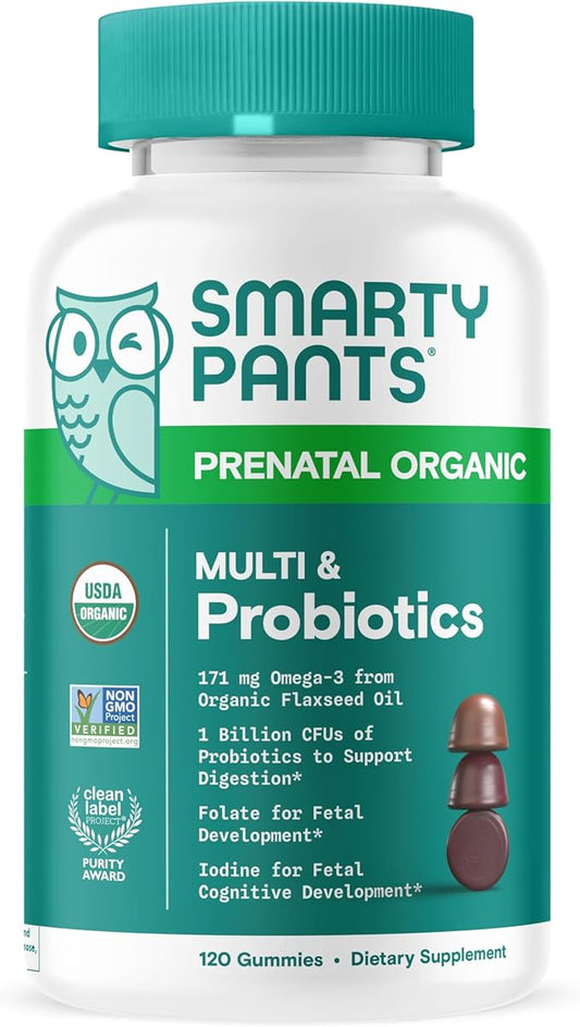 SmartyPants Organic Prenatal Vitamins for Women, 3 (ALA), D3, C, B12, B6, B6, Vitamin K2 & 120 Count (30 Day