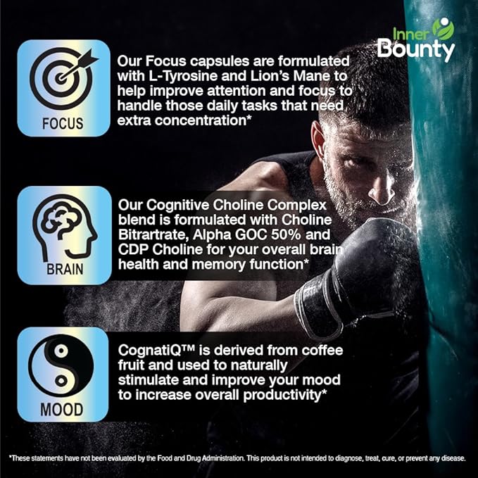 Focus 14-in-1 Nootropic Brain Supplement B12, Taurine, 60 Filler