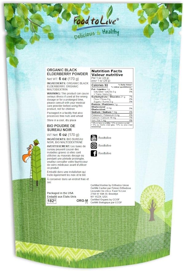 Food to Live Organic Black Elderberry 6 Ounces
