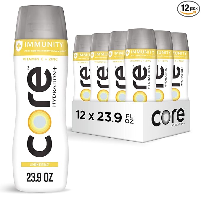 CORE Hydration+ Immunity, Lemon Extract Nutrient Enhanced Water with Vitamin C and Zinc, 23.9 Fl Oz Bottle (Pack of 12)