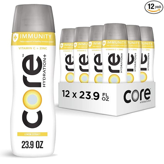CORE Hydration+ Immunity, Lemon Extract Nutrient Enhanced Water with Vitamin C and Zinc, 23.9 Fl Oz Bottle (Pack of 12)