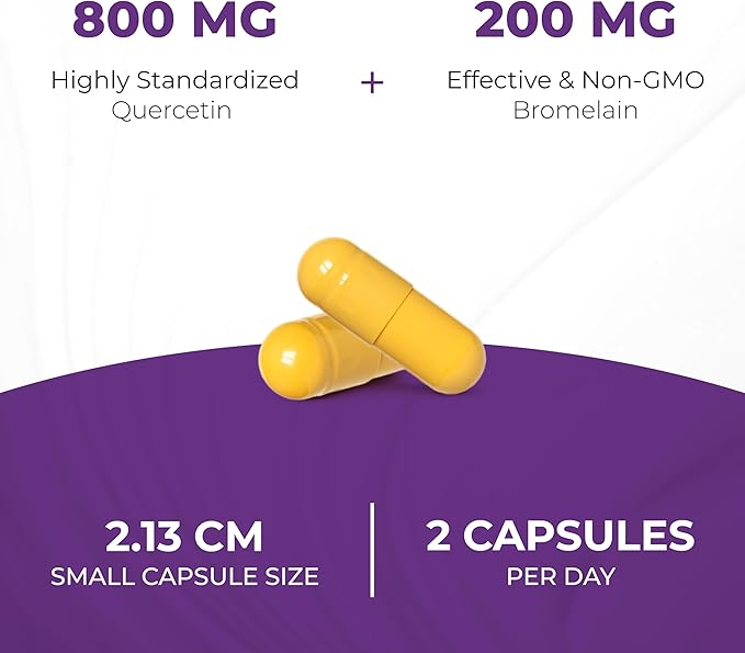 Sandhu's Quercetin with Bromelain Supplement - 1000mg Per Serving 120 Vegetarian Capsules - Bioflavonoids Quercitin Complex for Immune Support & Respiratory Health
