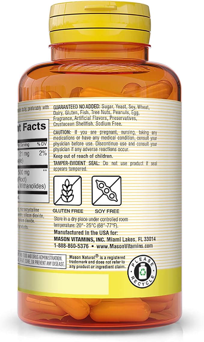 MASON NATURAL, Ashwagandha 500 mg, Adaptogens 180 Day