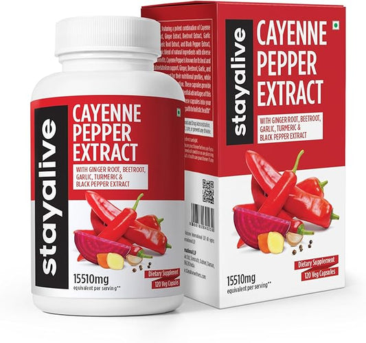 Stay Alive Cayenne Pepper 8000mg, Ginger 1500mg, Garlic 1500mg, Turmeric 1500mg, BeetRoot 3000mg, Black 120 Cayenne