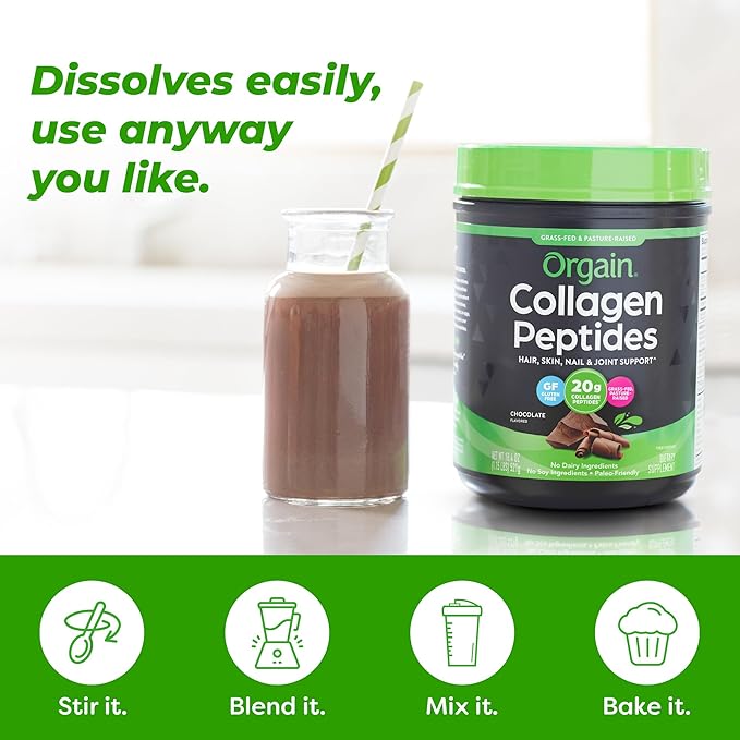Orgain Hydrolyzed Collagen Peptides Powder 20g Grass 1lb