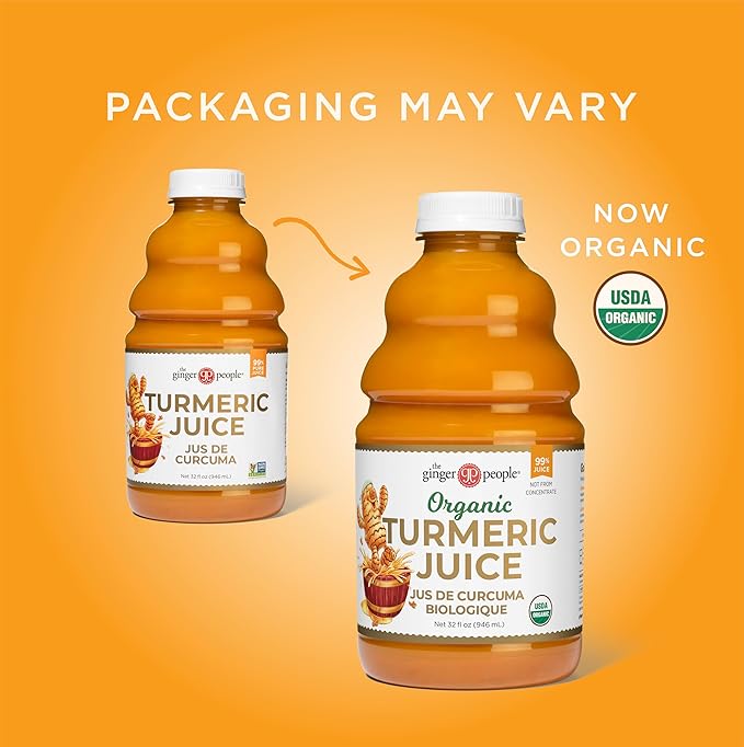 Organic Turmeric Juice, 99% Pure Turmeric Juice by The Ginger People – Drug Free Support, Non-GMO, Premium Quality, 32 Fl oz Bottle (Pack of 12)