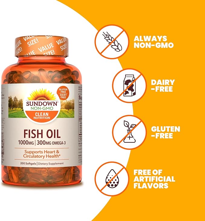 Sundown Fish Oil 1000 mg, Omega 3 Dietary 200 Softgels