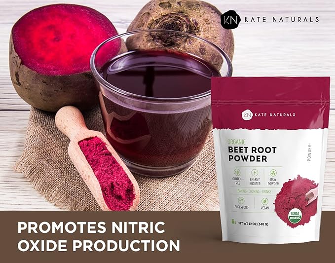 Kate Naturals Beet Root Powder for Baking & Smoothies (12 oz) USDA Organic Beetroot Powder & Nitric Oxide Supplement for Increase Energy & Stamina Pre Workout. Gluten Free Organic Beet Powder