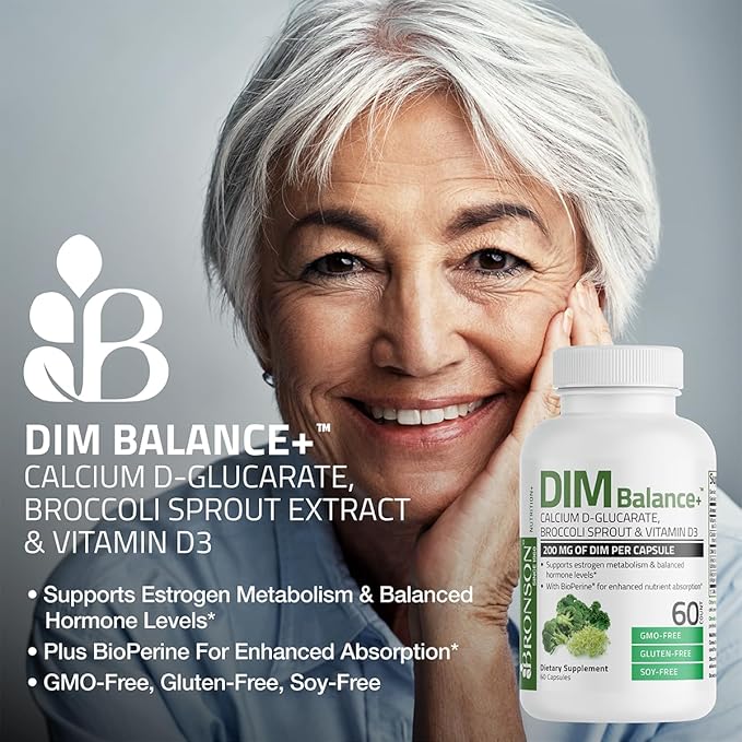 Bronson DIM Balance+ Calcium D-Glucarate, Broccoli Sprouts and Vitamin D3 200 MG of DIM per Capsule Supports Estrogen Metabolism and Balanced Hormone Levels Non-GMO, 60 Vegetarian Capsules