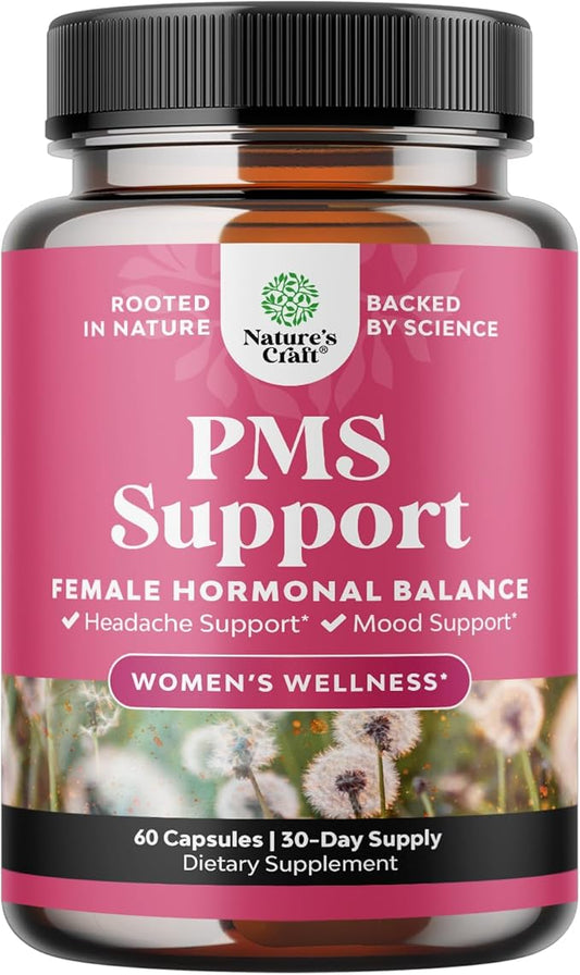 PMS Support Supplement for Women – Menstrual Hormone Balance for Women with DIM, Chasteberry, Black Cohosh & Ashwagandha - for Period Cramps Relief, Menopause Bloating, Mood Swing – 60 Capsules