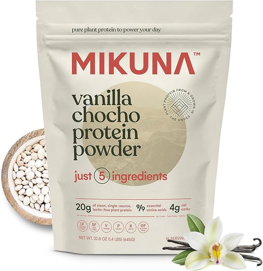 Mikuna Vegan Protein Powder (Vanilla, 15 Servings) - Plant Based Chocho Superfood Protein - Dairy Free Protein Powder Packed with Vitamins, Minerals & Fiber - Gluten, Keto & Lectin-Free