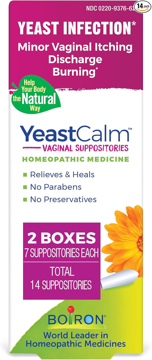 Boiron YeastCalm Homeopathic Suppositories for Yeast Infections, Burning, Discharge, and Minor Vaginal Itching - 14 Count