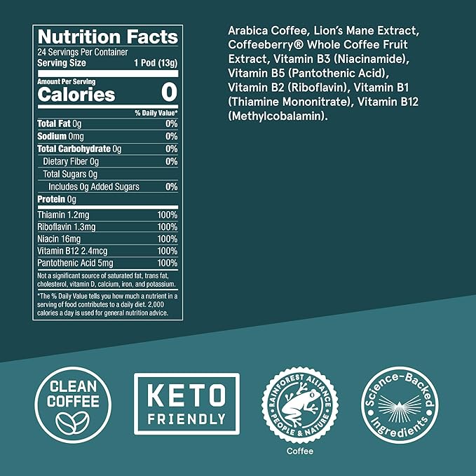 Bulletproof The High Achiever Single-Serve Pods, 72 count, Medium-Dark Roast Enhanced Coffee with Lion's Mane Mushroom, B Vitamins, and Adaptogens for Energy and Focus