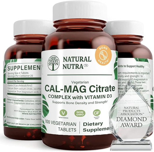 Natural Nutra Cal-Mag Citrate with Vitamin D3,1000/500 mg 100 Vegan