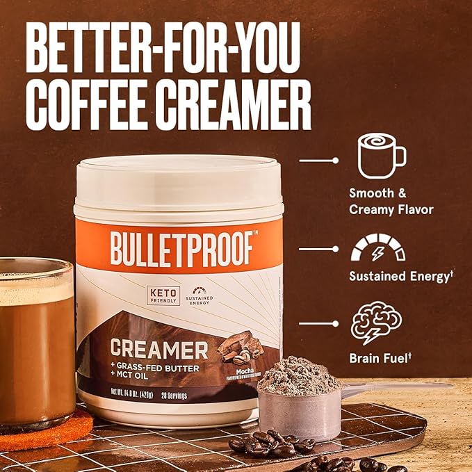 Bulletproof Mocha Creamer, 14.8 Ounces, Keto Coffee Creamer with MCT Oil, Grass-Fed Butter, and Real Cocoa, Supports Brain Function