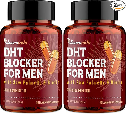 DHT Blocker for Men | Hair Growth Supplement with Saw Palmetto & Biotin - Hair Growth Vitamins - Hair Regrowth - Natural Hair Loss Supplements Liquid-Filled - Proprietary Herbal Blends (180 Capsules)
