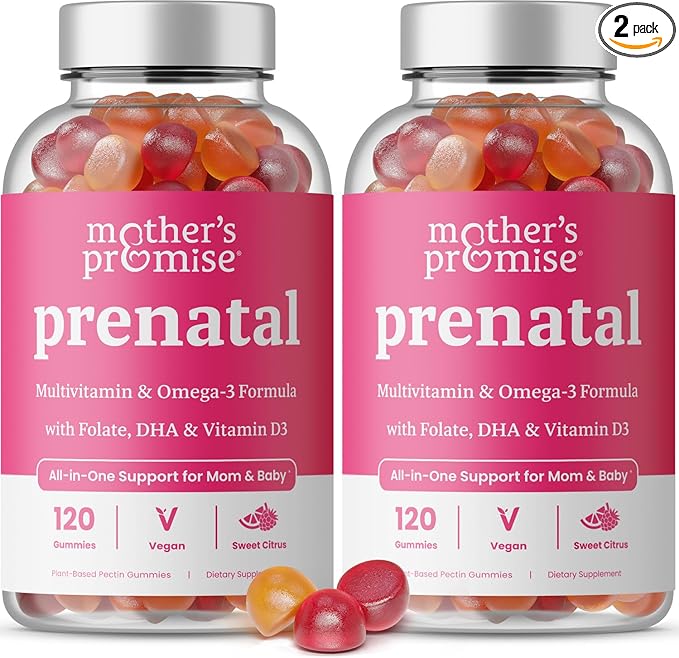 Prenatal Vitamin Gummies with DHA 3, Folate, D3, Pregnancy 120 Count (2-Pack)