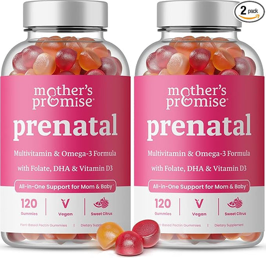 Prenatal Vitamin Gummies with DHA 3, Folate, D3, Pregnancy 120 Count (2-Pack)