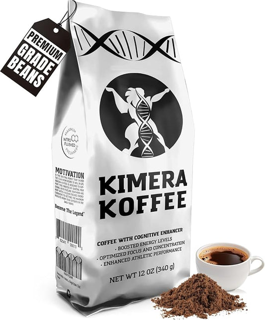 Kimera Koffee Original Blend - Organic Medium Roast Ground Coffee, Vitamin-Infused with Taurine, Alpha GPC, DMAE, L-Theanine for Cognitive Support & Athletic Performance, 12oz