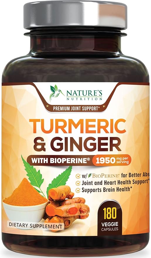 Turmeric Curcumin with BioPerine & Ginger 95% Curcuminoids 1950mg - 180 Capsules