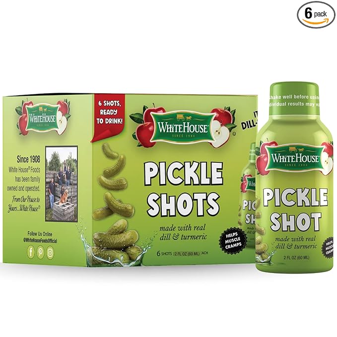 White House Pickle Shots, With Real Dill and Turmeric, Juice Hydrates and Helps Stop Muscle Cramps, On the Go 2 Ounce (Pack of 6)
