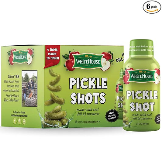 White House Pickle Shots, With Real Dill and Turmeric, Juice Hydrates and Helps Stop Muscle Cramps, On the Go 2 Ounce (Pack of 6)
