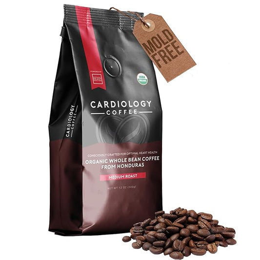 Heart Healthy Coffee - Organic Mold Free Coffee Whole Bean Medium Roast - USDA Certified Hand-Selected Honduras Cardio Coffee - Non-GMO Tested for Mycotoxins & Pesticides - 12oz