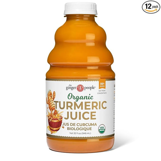 Organic Turmeric Juice, 99% Pure Turmeric Juice by The Ginger People – Drug Free Support, Non-GMO, Premium Quality, 32 Fl oz Bottle (Pack of 12)