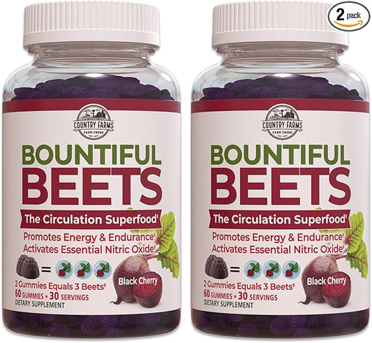 COUNTRY FARMS Bountiful Beets Gummies, Circulation Superfood, Promotes Energy and Endurance, Nitric Oxide Booster, 60 Servings, White, 120 Count, 2 Pack