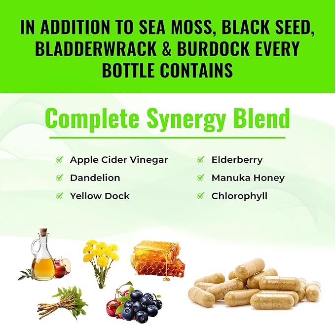 4000mg Sea Moss Supplement Blend 2000mg Ashwagandha 1200mg Turmeric 1000mg Bladderwrack 1500mg, Burdock 1000mg & D3 with