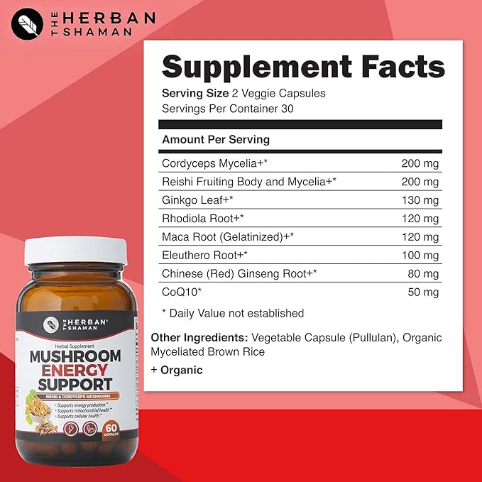 Mushroom Supplement Energy Support CoQ10 + (60 Capsules)