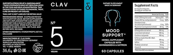 CLAV N°5 Mood Support Supplement 5-HTP Griffonia 60 Capsules