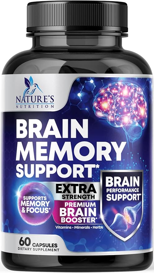 Brain Supplements for Memory and Focus - 40 Nootropics & Vitamins to Support for Alertness, Clarity & Concentration, Brain Health, B6, B12, Phosphatidylserine - 60 Capsules