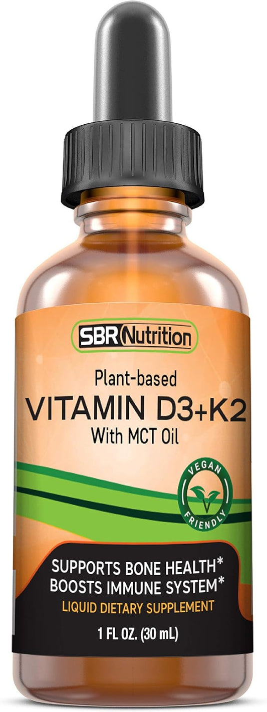 Vegan Vitamin D3 + K2 (MK-7) Liquid Drops with MCT Oil, Peppermint Flavor, Helps Support Strong Bones and Healthy Heart