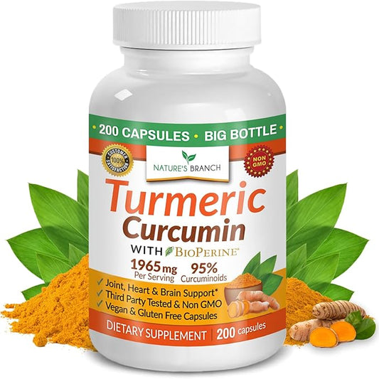 Turmeric Curcumin with Black Pepper BioPerine 𝟮𝟬𝟬 𝗖𝗔𝗣𝗦𝗨𝗟𝗘𝗦 1965mg Joint