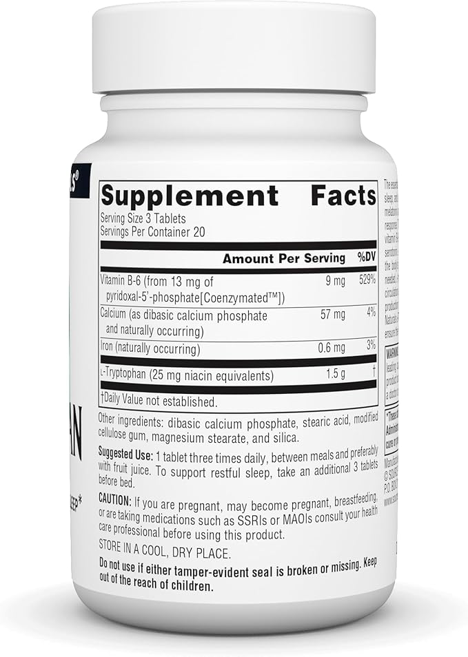 Source Naturals L-Tryptophan with Coenzyme B-6 500mg 60 Tablets