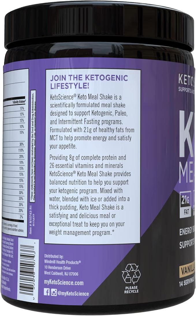 Keto Science Ketogenic Meal Shake Vanilla 14 servings, 20.7 oz