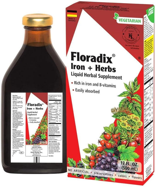 Floradix by Salus Iron & Herbs - Liquid Herbal Supplement for Energy Support - Iron Supplement with Vitamin C & B Complex Vitamins - for Men & Women - 17 oz