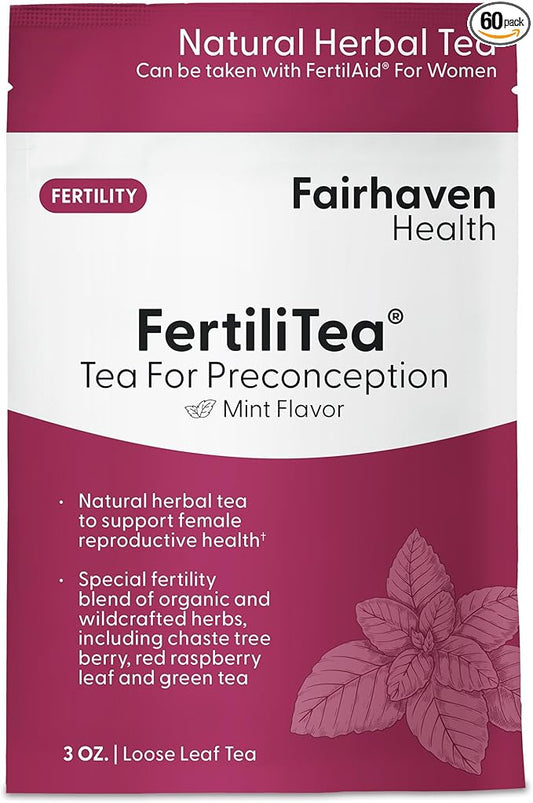 Fairhaven Health FertiliTea | Organic Fertility Tea for Women to Support Reproductive Health* | Prenatal Herbal Tea to Support Menstrual Cycle & Hormone Balance* | Contains Vitex | Mint | 60 Servings