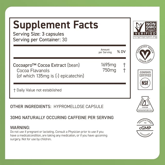 CocoaVia Memory+ Brain Supplement, 60 Day, 750 mg Based,180 Capsules