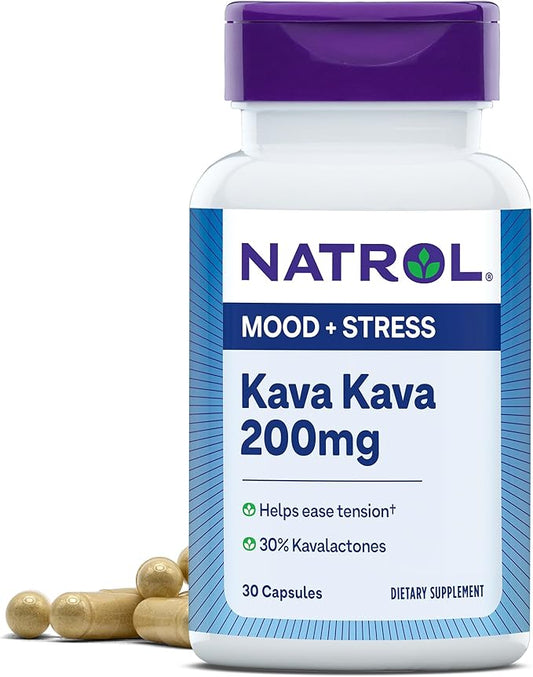 Natrol Mood & Stress Kava Kava 200mg, Dietary 30 Capsules, 15-30 Day
