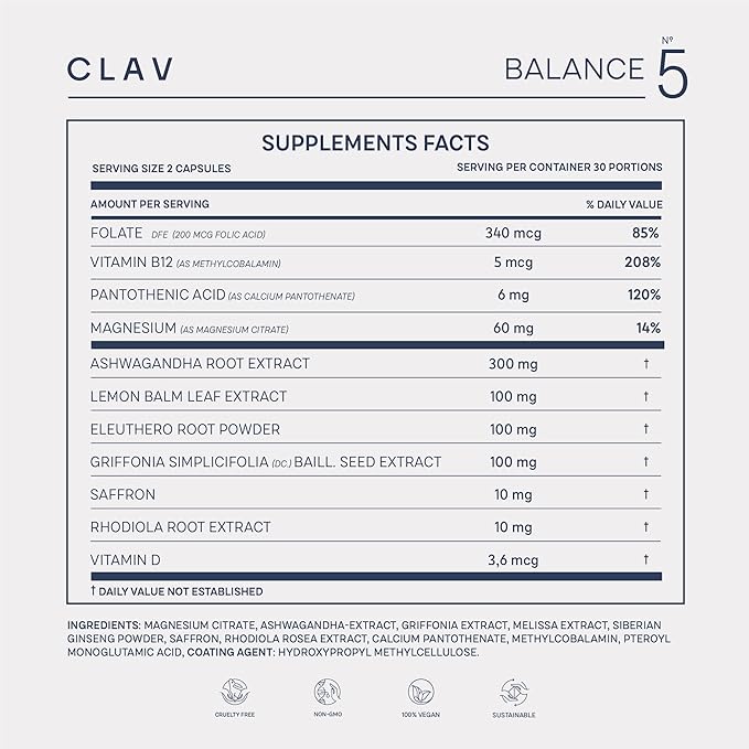 CLAV N°5 Mood Support Supplement 5-HTP Griffonia 60 Capsules