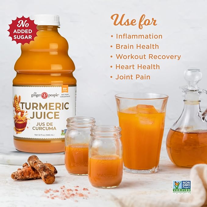 Organic Turmeric Juice, 99% Pure Turmeric Juice by The Ginger People – Drug Free Support, Non-GMO, Premium Quality, 32 Fl oz Bottle (Pack of 12)
