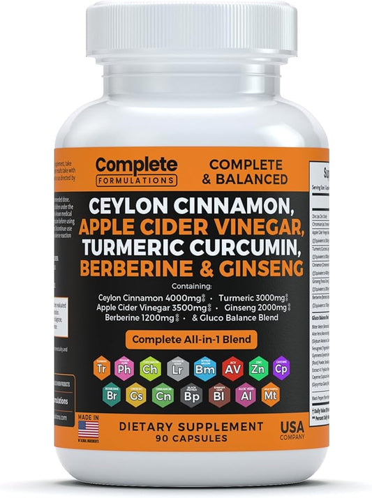 Ceylon Cinnamon Capsules 4000mg with Berberine 1200mg, Apple 3500mg, Turmeric 3000mg, Ginseng 2000mg, Zinc,