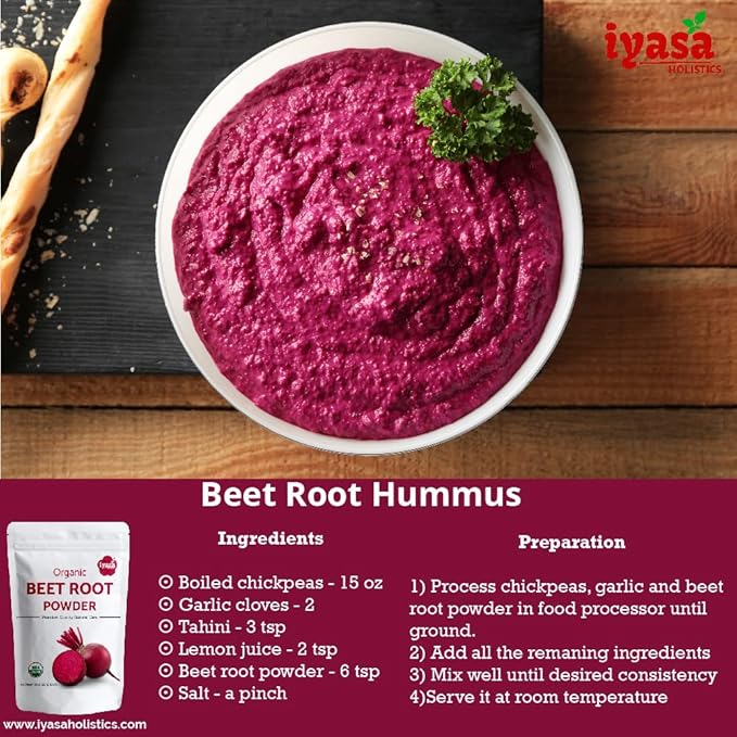 Iyasa Organic Beet Root Powder, Plant Based, Vegan, Gluten-Free, Beetroot Superfood, Nitric Oxide Boost, Blood Circulation Support, Pre Post Workout, Baking and Cooking 8 oz 223 gm