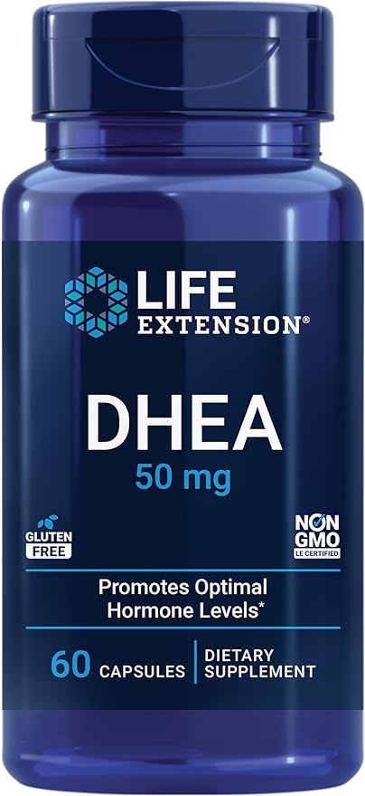 Life Extension DHEA 50 mg – Dehydroepiandrosterone – Supplement for Hormone Balance, Immune Support, Bone & Cardiovascular Health, Anti-Aging – Gluten-Free, Non-GMO – 60 Capsules