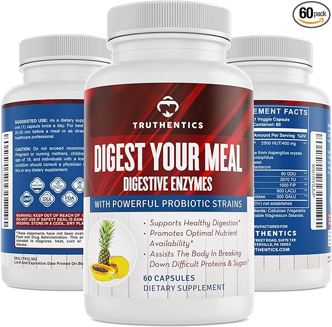 Digestive Enzymes Plus Probiotics with Bromelain, 60 Capsules