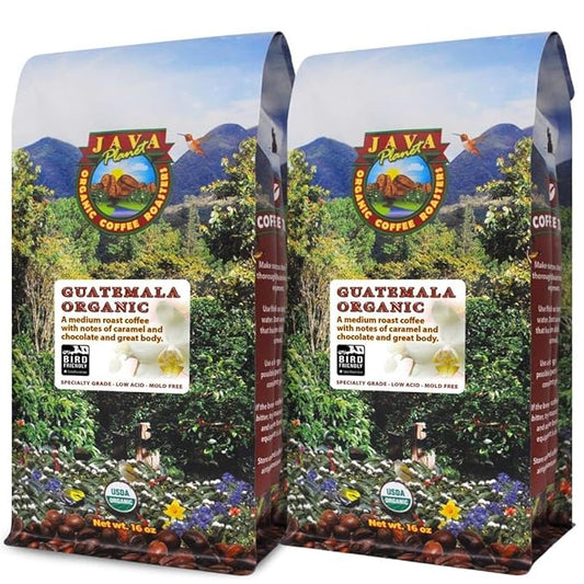 Java Planet Low Acid Coffee, Guatemalan Organic Coffee Beans, Smooth Full Flavored, Single Origin: Whole Bean Medium Roast - Smithsonian Bird Friendly 2-1LB Bags